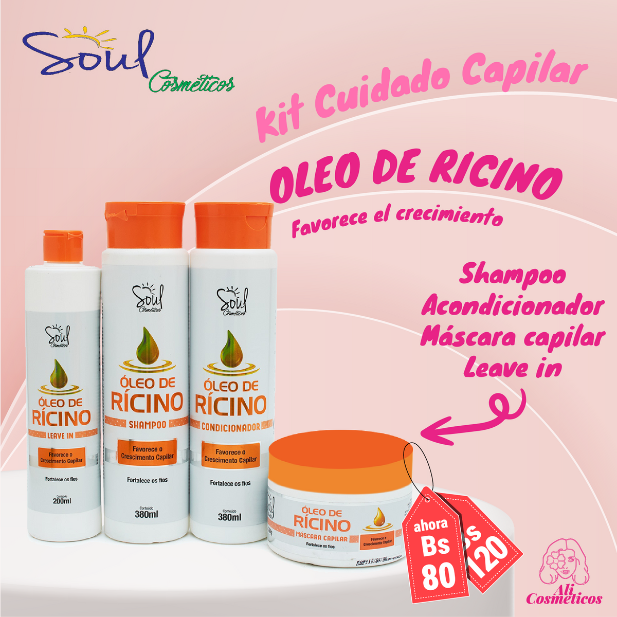 Kit de Cuidado Capilar Oleo de Ricino Soul Cosméticos