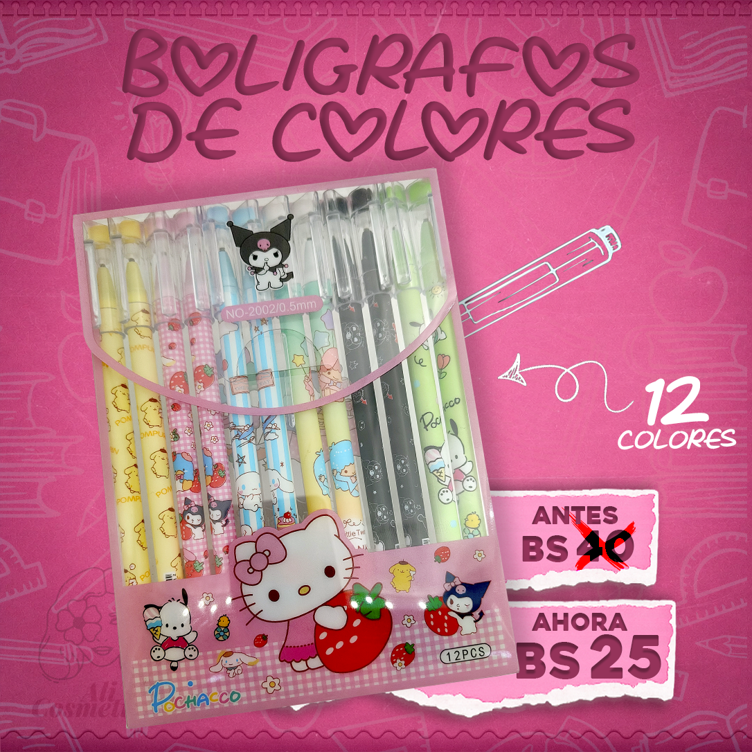 Bolígrafos de Colores Hello Kitty y Stich