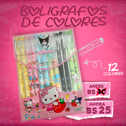 Bolígrafos de Colores Hello Kitty y Stich