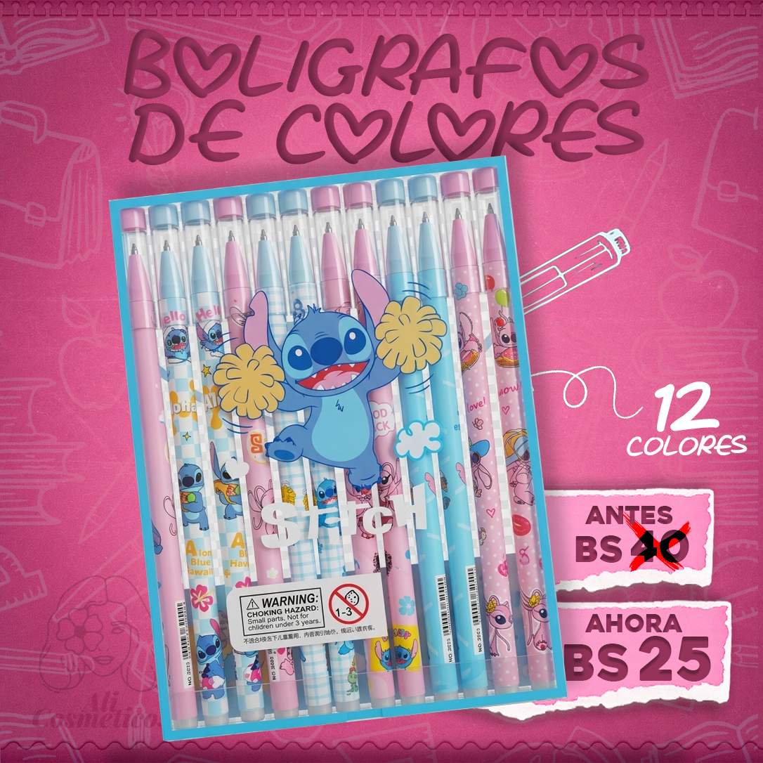 Bolígrafos de Colores Hello Kitty y Stich