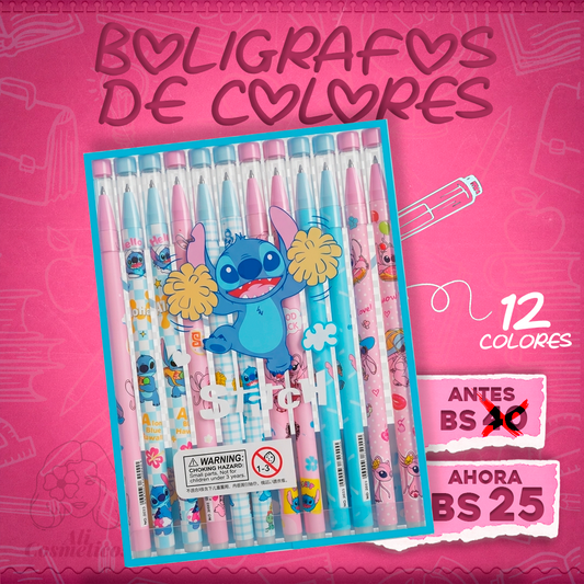 Bolígrafos de Colores Hello Kitty y Stich